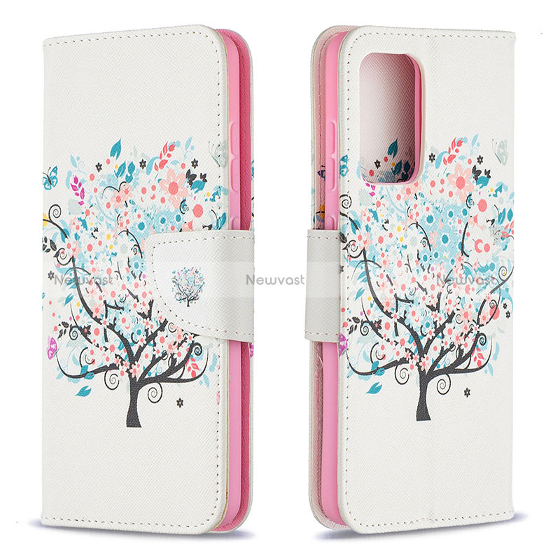 Leather Case Stands Fashionable Pattern Flip Cover Holder B01F for Samsung Galaxy A52 5G White