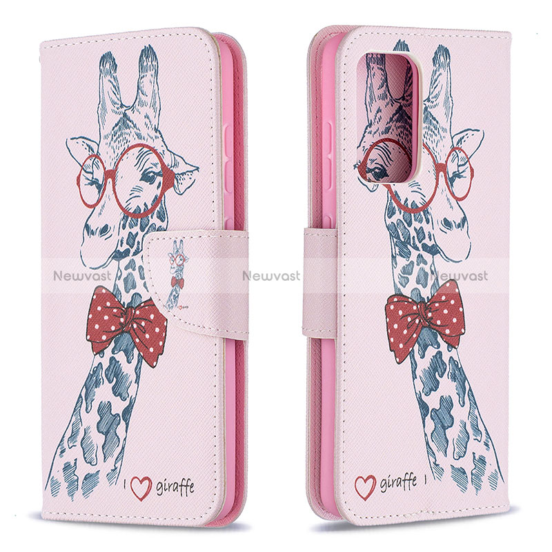 Leather Case Stands Fashionable Pattern Flip Cover Holder B01F for Samsung Galaxy A52s 5G Pink
