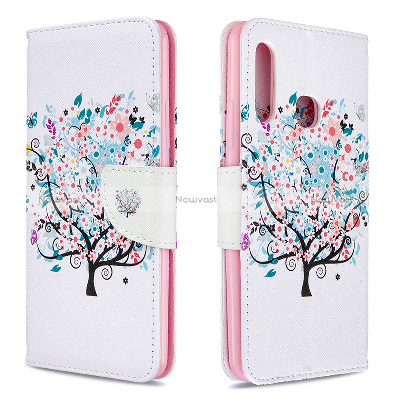 Leather Case Stands Fashionable Pattern Flip Cover Holder B01F for Samsung Galaxy A70E White