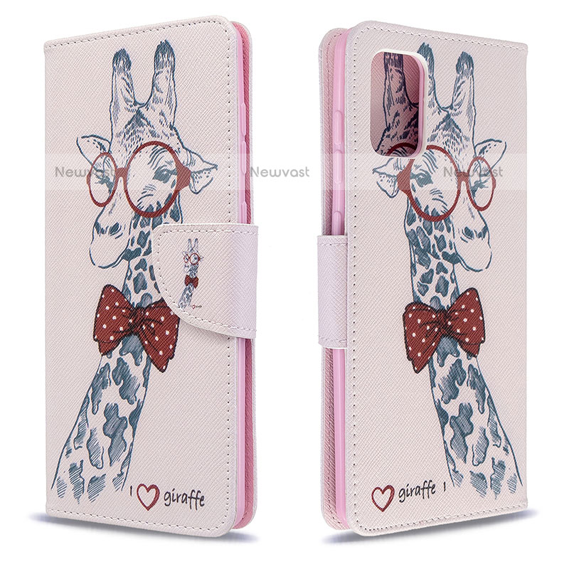 Leather Case Stands Fashionable Pattern Flip Cover Holder B01F for Samsung Galaxy A71 4G A715 Pink