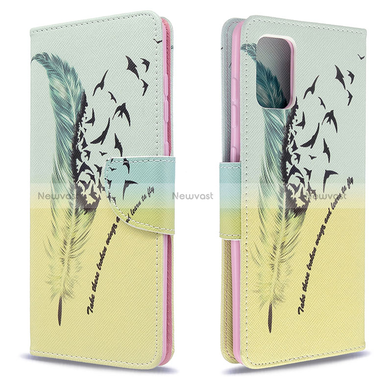 Leather Case Stands Fashionable Pattern Flip Cover Holder B01F for Samsung Galaxy A71 5G Matcha Green