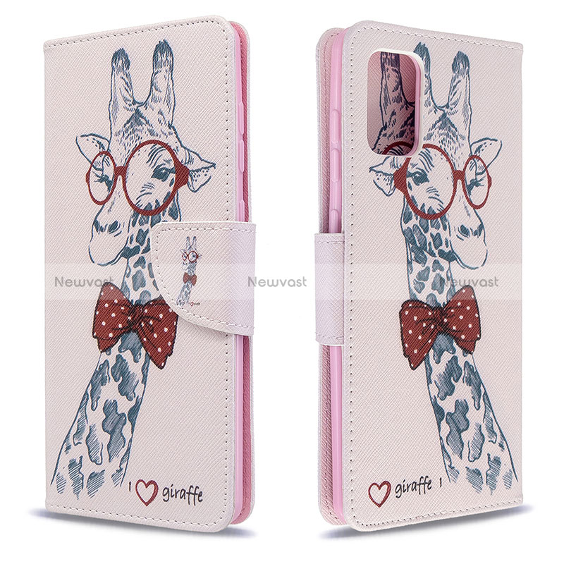 Leather Case Stands Fashionable Pattern Flip Cover Holder B01F for Samsung Galaxy A71 5G Pink