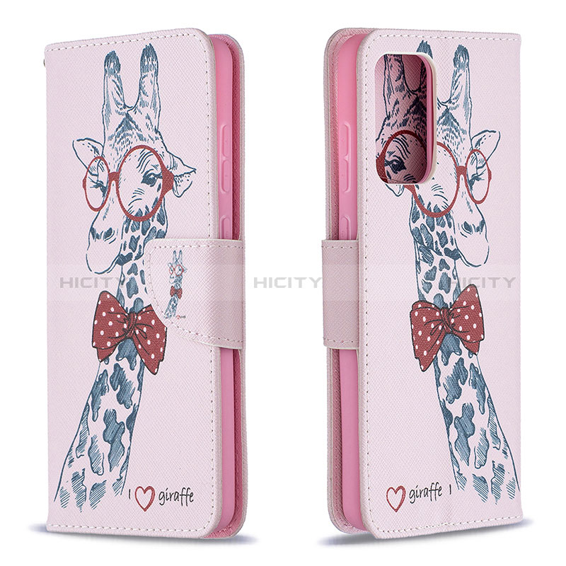 Leather Case Stands Fashionable Pattern Flip Cover Holder B01F for Samsung Galaxy A72 5G Pink