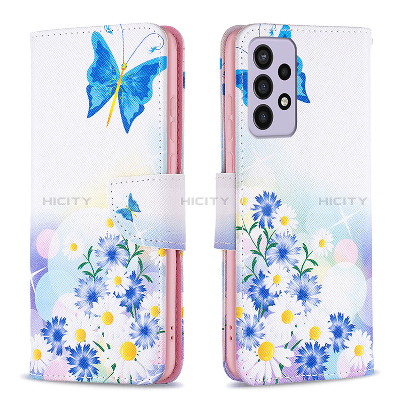 Leather Case Stands Fashionable Pattern Flip Cover Holder B01F for Samsung Galaxy A73 5G Blue