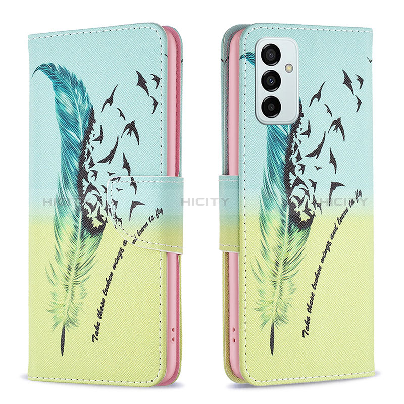 Leather Case Stands Fashionable Pattern Flip Cover Holder B01F for Samsung Galaxy F23 5G Matcha Green