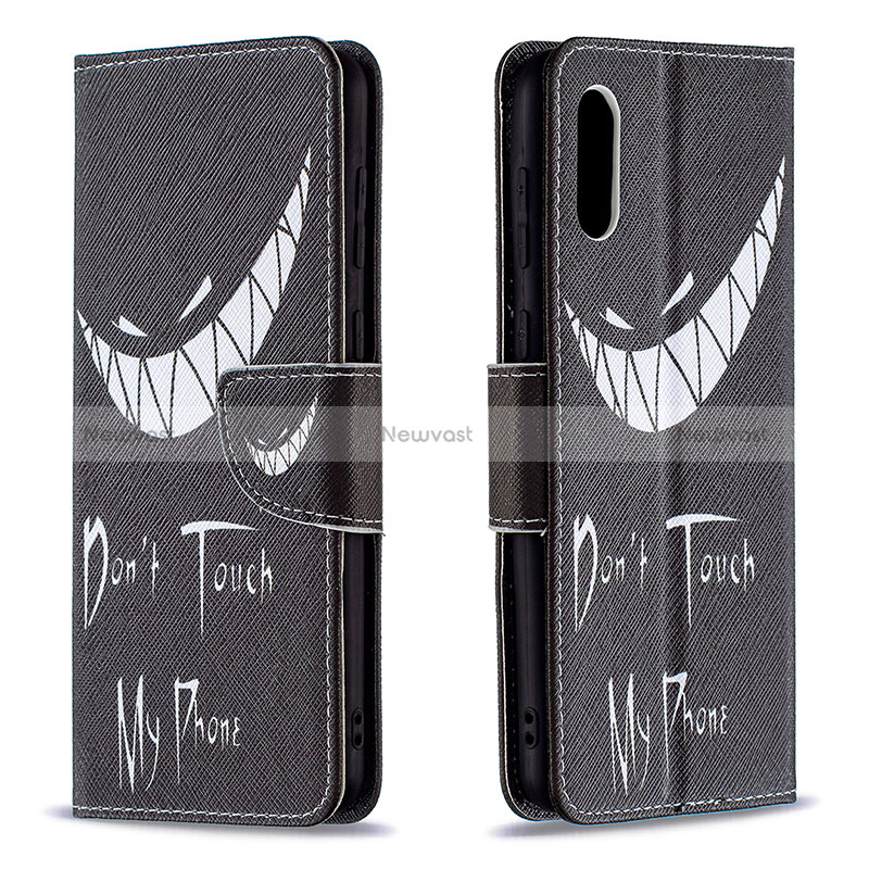 Leather Case Stands Fashionable Pattern Flip Cover Holder B01F for Samsung Galaxy M02 Black