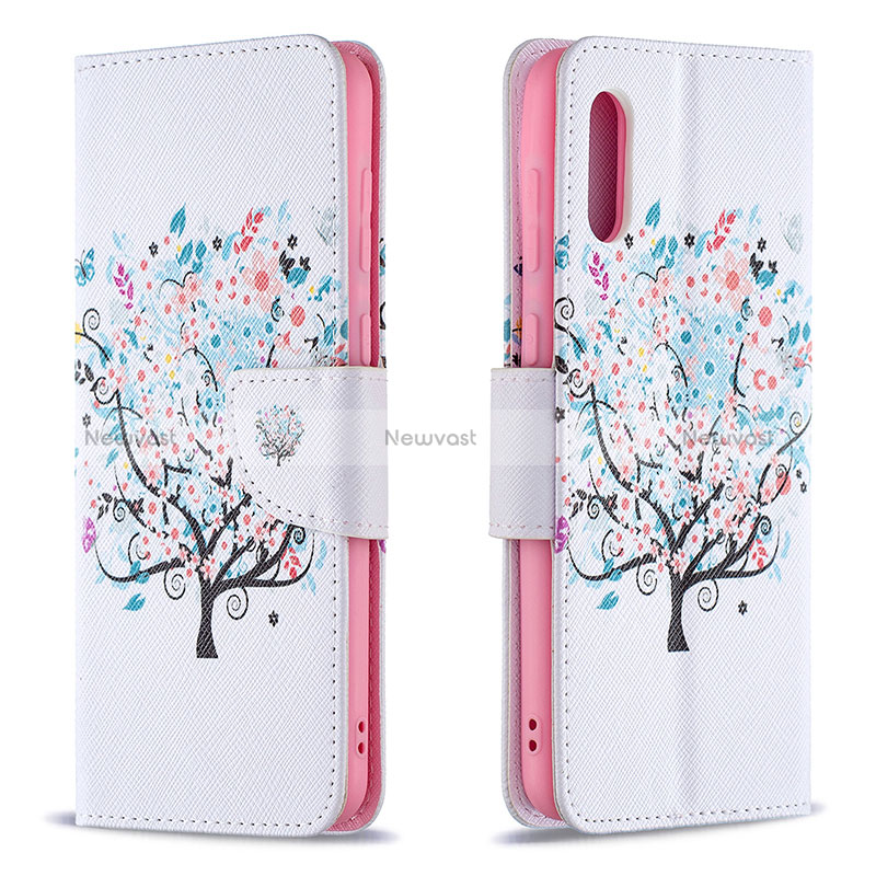 Leather Case Stands Fashionable Pattern Flip Cover Holder B01F for Samsung Galaxy M02 White