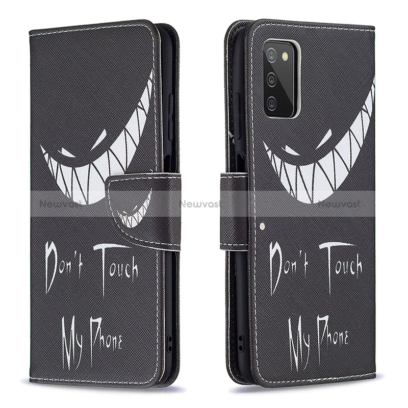 Leather Case Stands Fashionable Pattern Flip Cover Holder B01F for Samsung Galaxy M02s Black