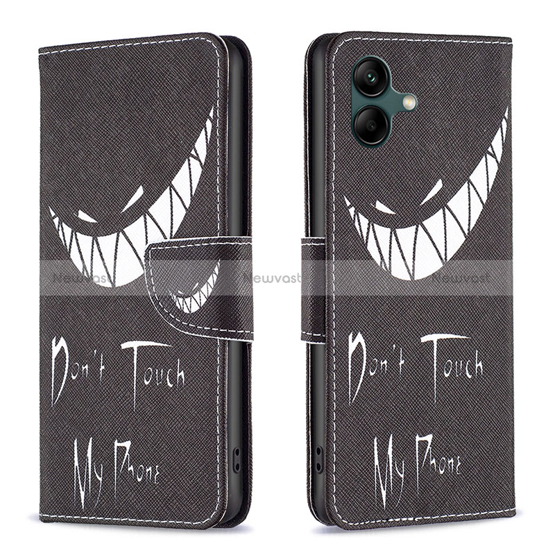 Leather Case Stands Fashionable Pattern Flip Cover Holder B01F for Samsung Galaxy M04 Black