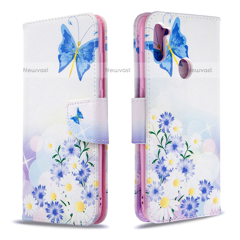 Leather Case Stands Fashionable Pattern Flip Cover Holder B01F for Samsung Galaxy M11 Blue