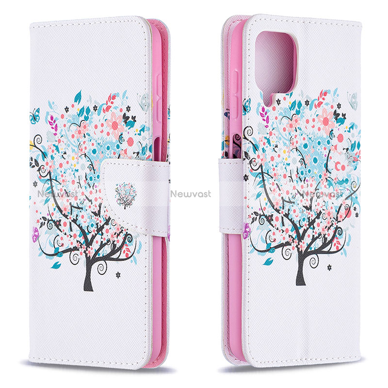 Leather Case Stands Fashionable Pattern Flip Cover Holder B01F for Samsung Galaxy M12 White