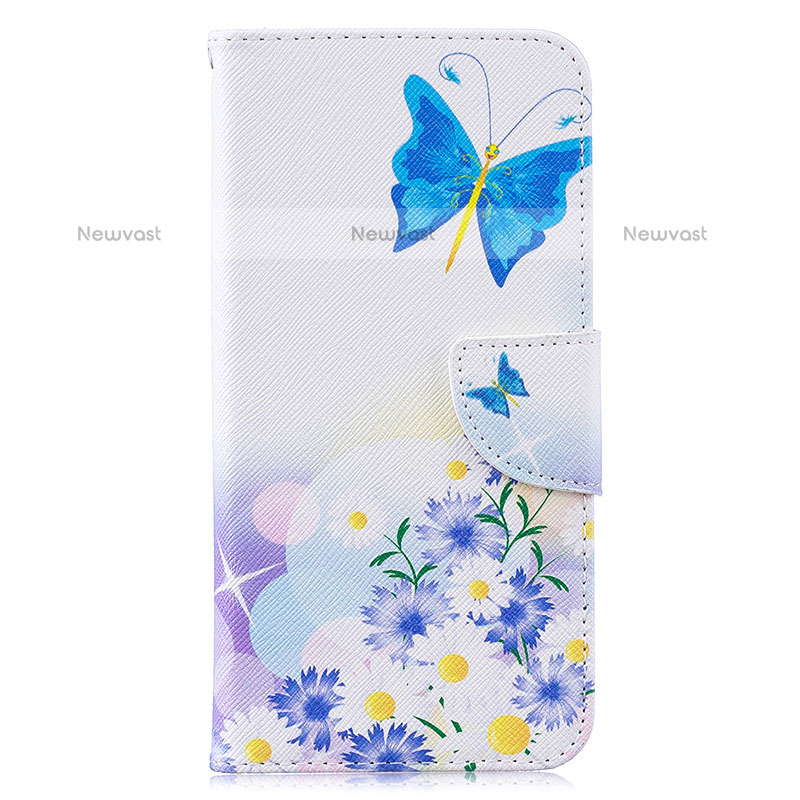 Leather Case Stands Fashionable Pattern Flip Cover Holder B01F for Samsung Galaxy M20 Blue