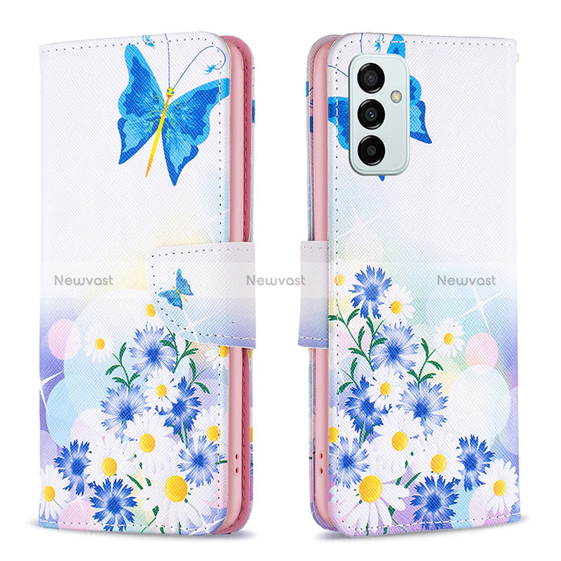 Leather Case Stands Fashionable Pattern Flip Cover Holder B01F for Samsung Galaxy M23 5G Blue