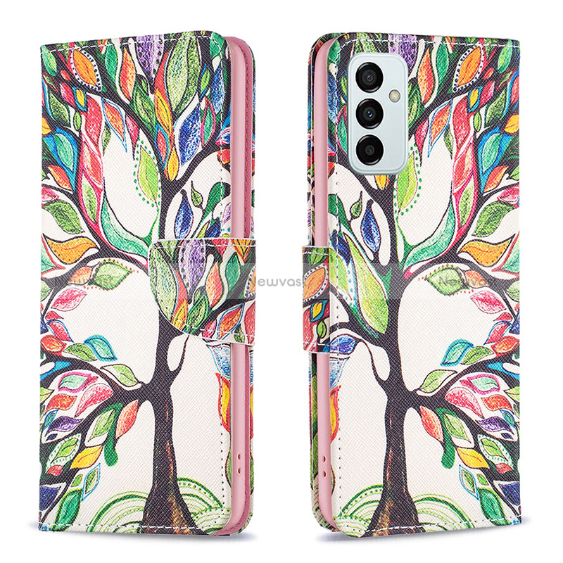 Leather Case Stands Fashionable Pattern Flip Cover Holder B01F for Samsung Galaxy M23 5G Green