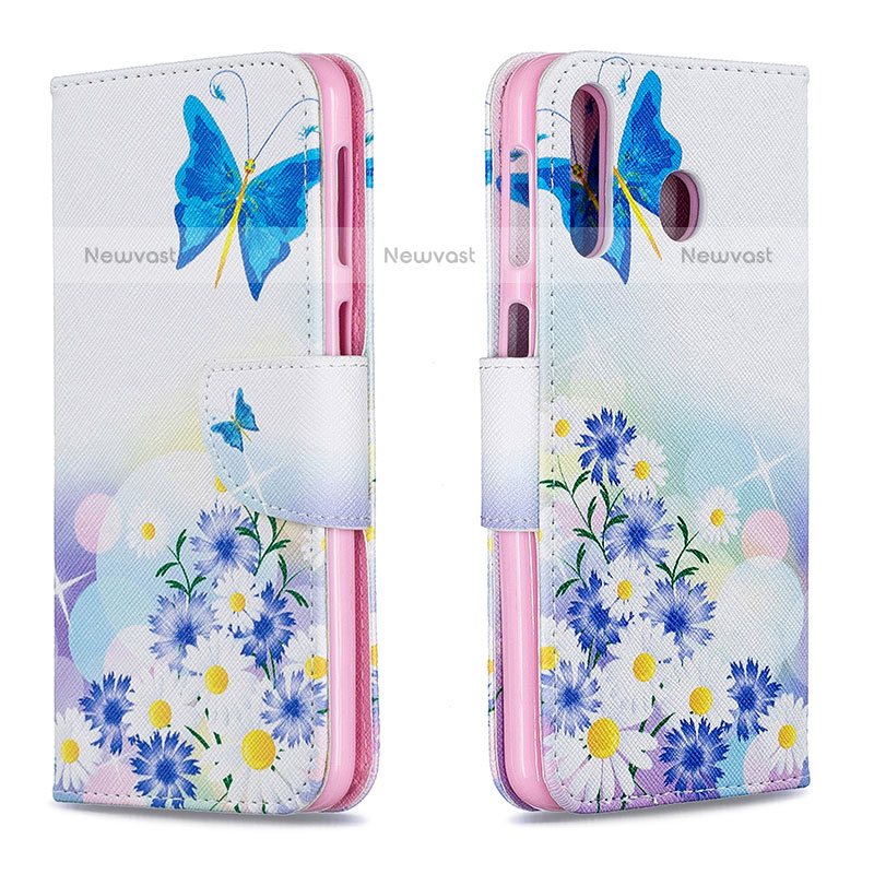 Leather Case Stands Fashionable Pattern Flip Cover Holder B01F for Samsung Galaxy M30 Blue