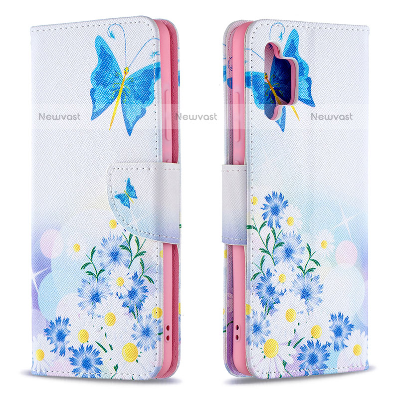 Leather Case Stands Fashionable Pattern Flip Cover Holder B01F for Samsung Galaxy M32 5G Blue