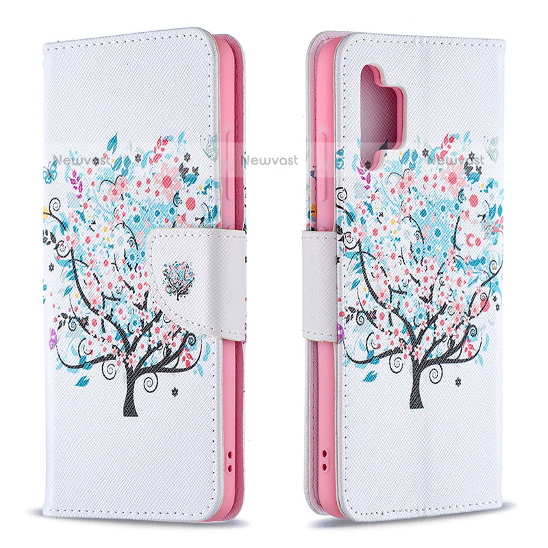 Leather Case Stands Fashionable Pattern Flip Cover Holder B01F for Samsung Galaxy M32 5G White