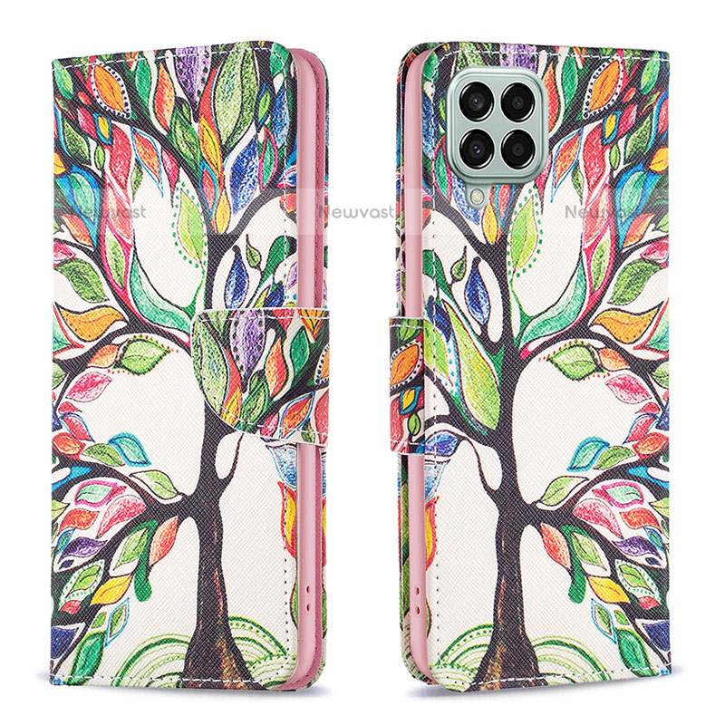 Leather Case Stands Fashionable Pattern Flip Cover Holder B01F for Samsung Galaxy M33 5G Green