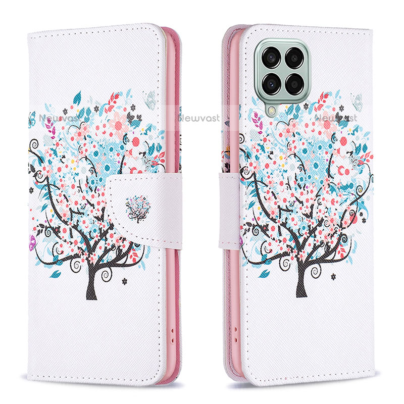 Leather Case Stands Fashionable Pattern Flip Cover Holder B01F for Samsung Galaxy M33 5G White