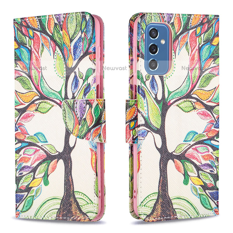 Leather Case Stands Fashionable Pattern Flip Cover Holder B01F for Samsung Galaxy M52 5G Green