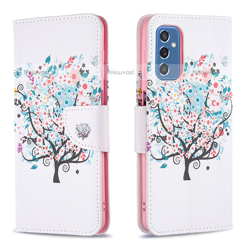 Leather Case Stands Fashionable Pattern Flip Cover Holder B01F for Samsung Galaxy M52 5G White