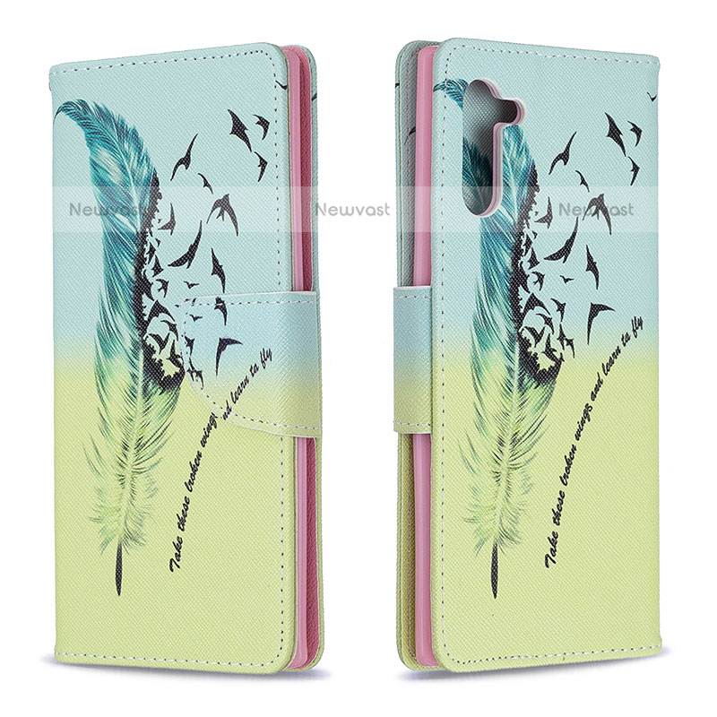 Leather Case Stands Fashionable Pattern Flip Cover Holder B01F for Samsung Galaxy Note 10 5G Matcha Green