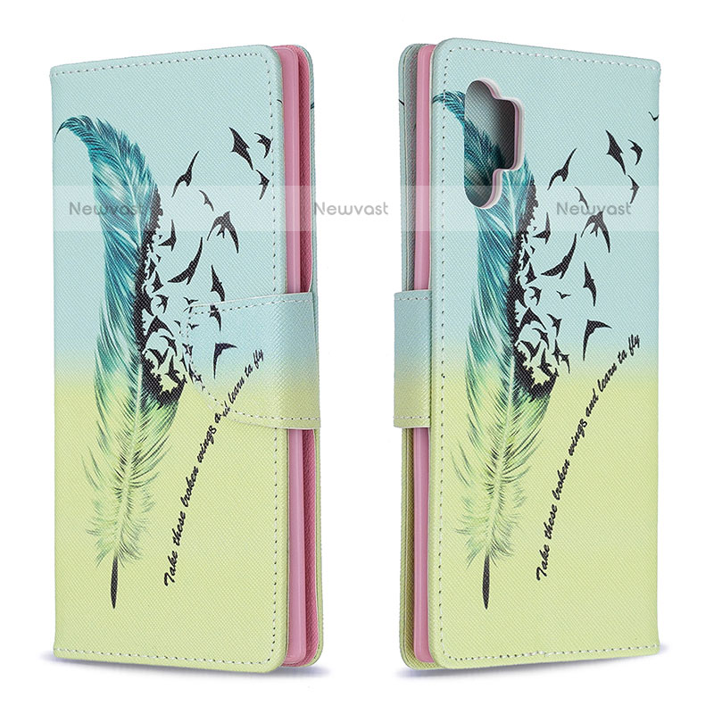 Leather Case Stands Fashionable Pattern Flip Cover Holder B01F for Samsung Galaxy Note 10 Plus 5G Matcha Green