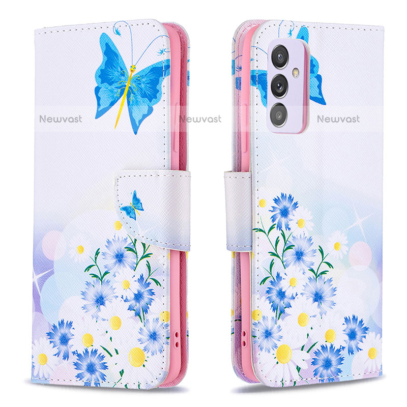 Leather Case Stands Fashionable Pattern Flip Cover Holder B01F for Samsung Galaxy Quantum2 5G Blue