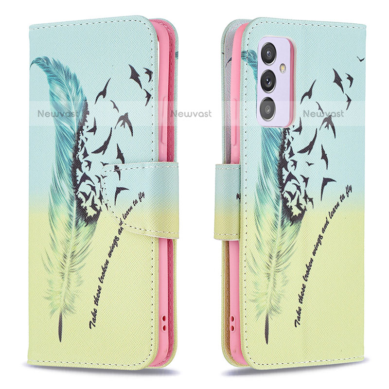 Leather Case Stands Fashionable Pattern Flip Cover Holder B01F for Samsung Galaxy Quantum2 5G Matcha Green