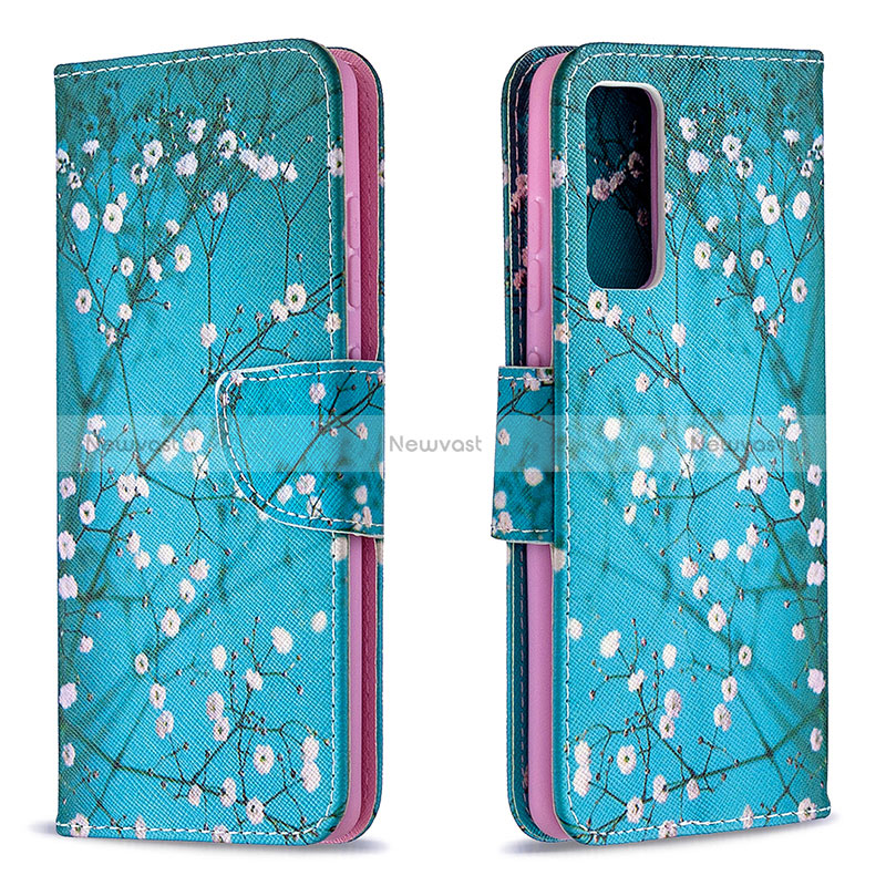 Leather Case Stands Fashionable Pattern Flip Cover Holder B01F for Samsung Galaxy S20 FE (2022) 5G Cyan