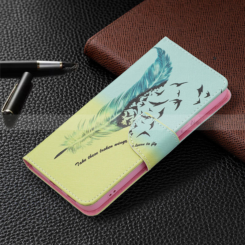 Leather Case Stands Fashionable Pattern Flip Cover Holder B01F for Samsung Galaxy S22 Plus 5G Cyan