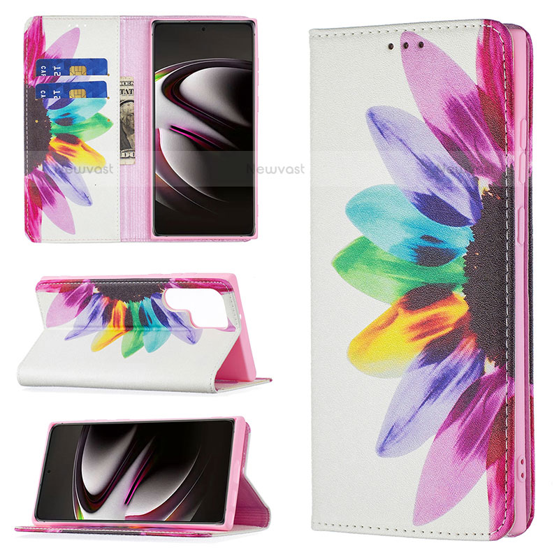 Leather Case Stands Fashionable Pattern Flip Cover Holder B01F for Samsung Galaxy S22 Ultra 5G