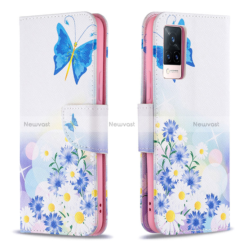 Leather Case Stands Fashionable Pattern Flip Cover Holder B01F for Vivo V21 5G