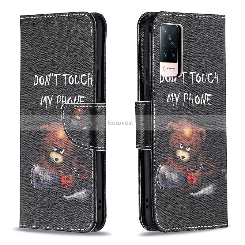 Leather Case Stands Fashionable Pattern Flip Cover Holder B01F for Vivo V21 5G