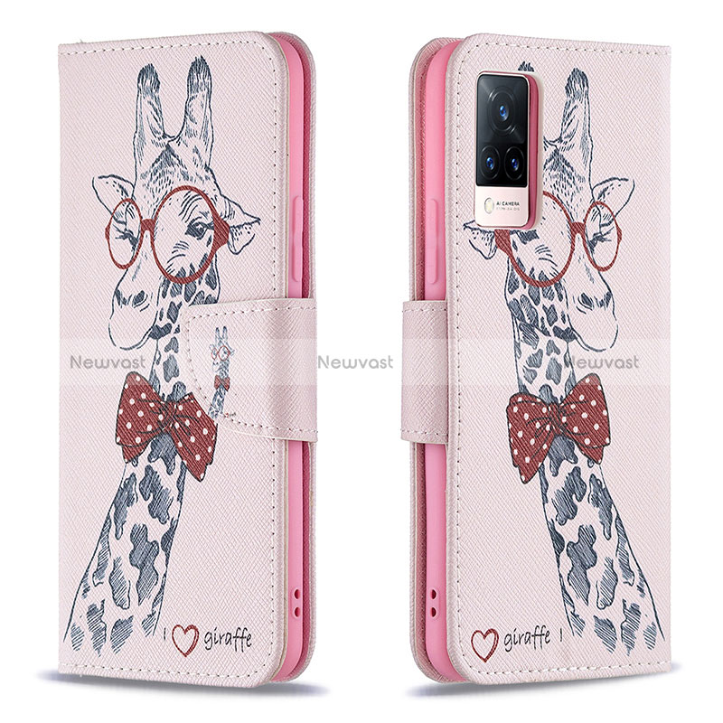 Leather Case Stands Fashionable Pattern Flip Cover Holder B01F for Vivo V21 5G