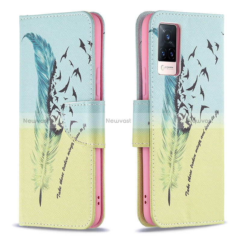 Leather Case Stands Fashionable Pattern Flip Cover Holder B01F for Vivo V21 5G