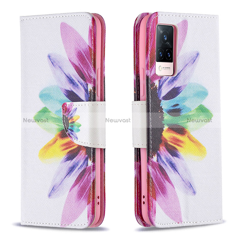 Leather Case Stands Fashionable Pattern Flip Cover Holder B01F for Vivo V21 5G