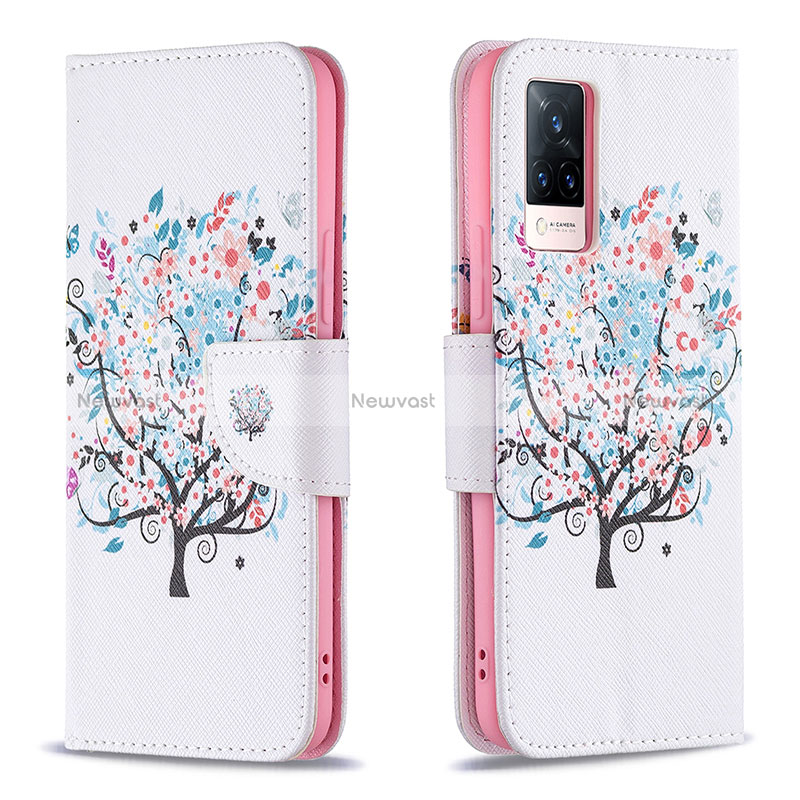 Leather Case Stands Fashionable Pattern Flip Cover Holder B01F for Vivo V21 5G White