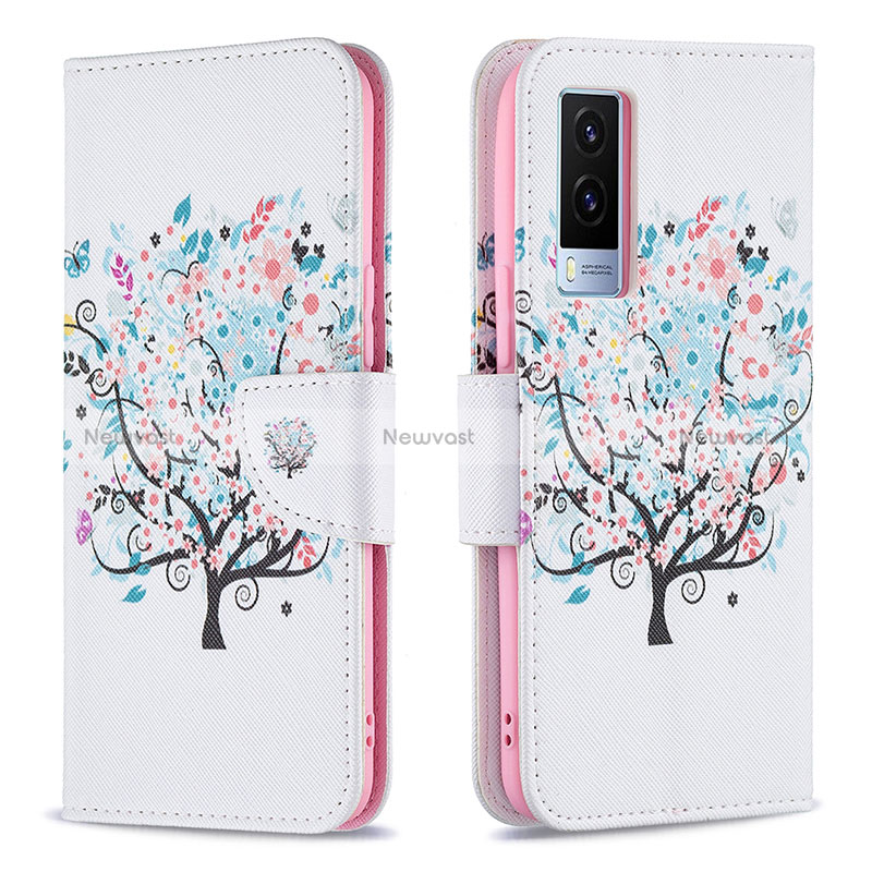 Leather Case Stands Fashionable Pattern Flip Cover Holder B01F for Vivo V21e 5G