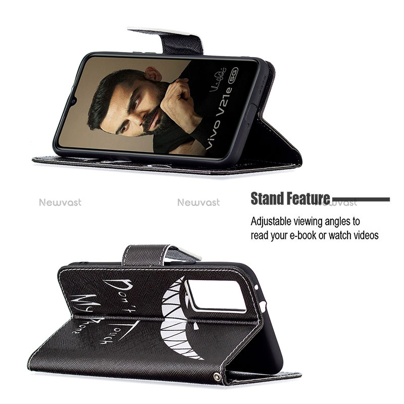 Leather Case Stands Fashionable Pattern Flip Cover Holder B01F for Vivo V21e 5G