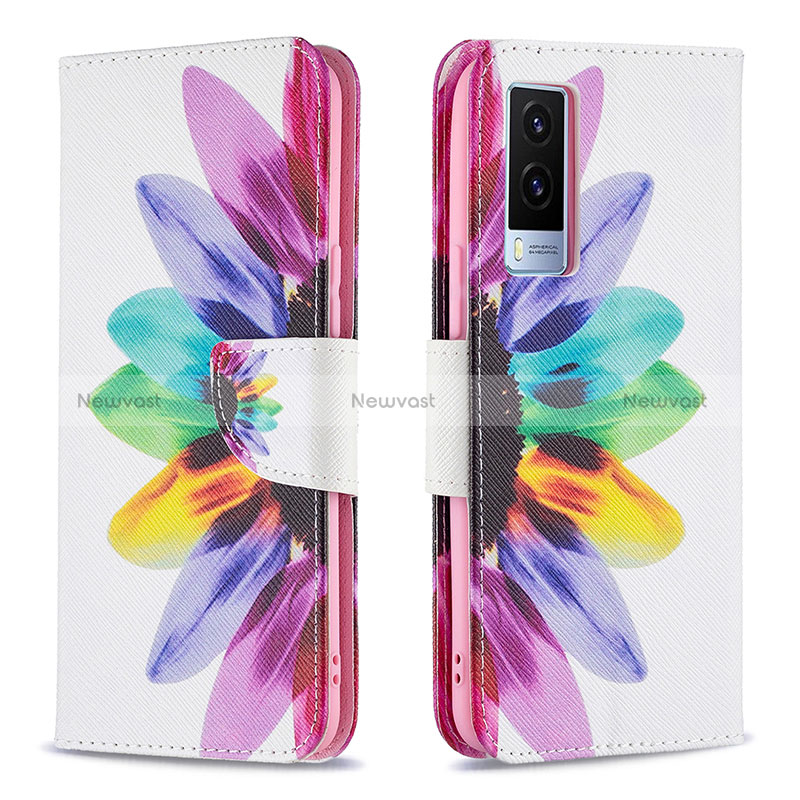 Leather Case Stands Fashionable Pattern Flip Cover Holder B01F for Vivo V21e 5G