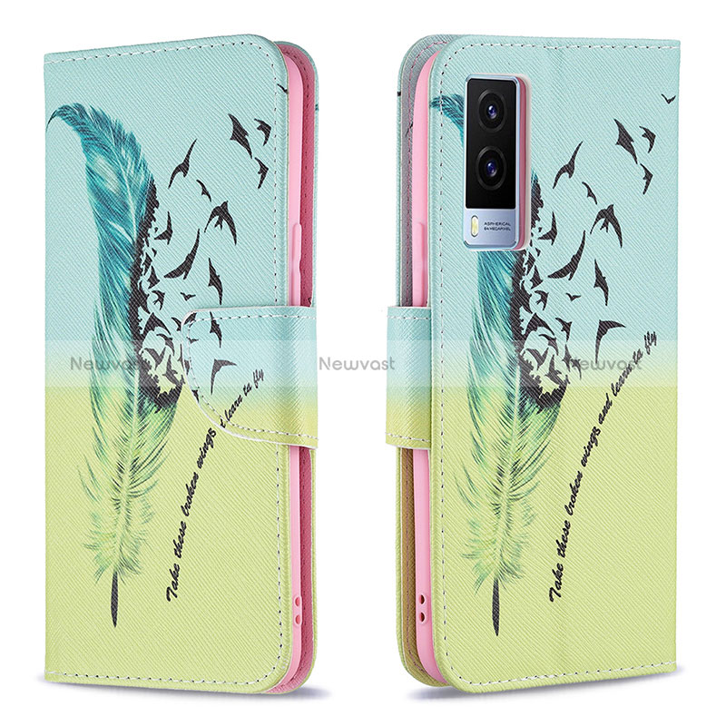 Leather Case Stands Fashionable Pattern Flip Cover Holder B01F for Vivo V21e 5G