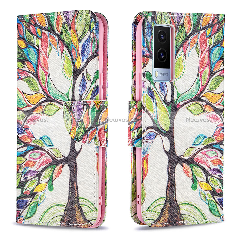 Leather Case Stands Fashionable Pattern Flip Cover Holder B01F for Vivo V21e 5G