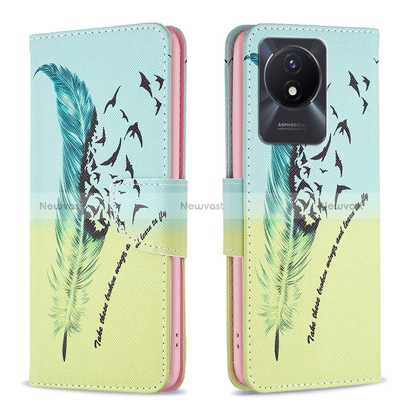 Leather Case Stands Fashionable Pattern Flip Cover Holder B01F for Vivo Y02