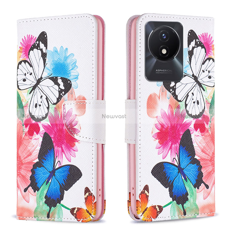 Leather Case Stands Fashionable Pattern Flip Cover Holder B01F for Vivo Y02 Colorful