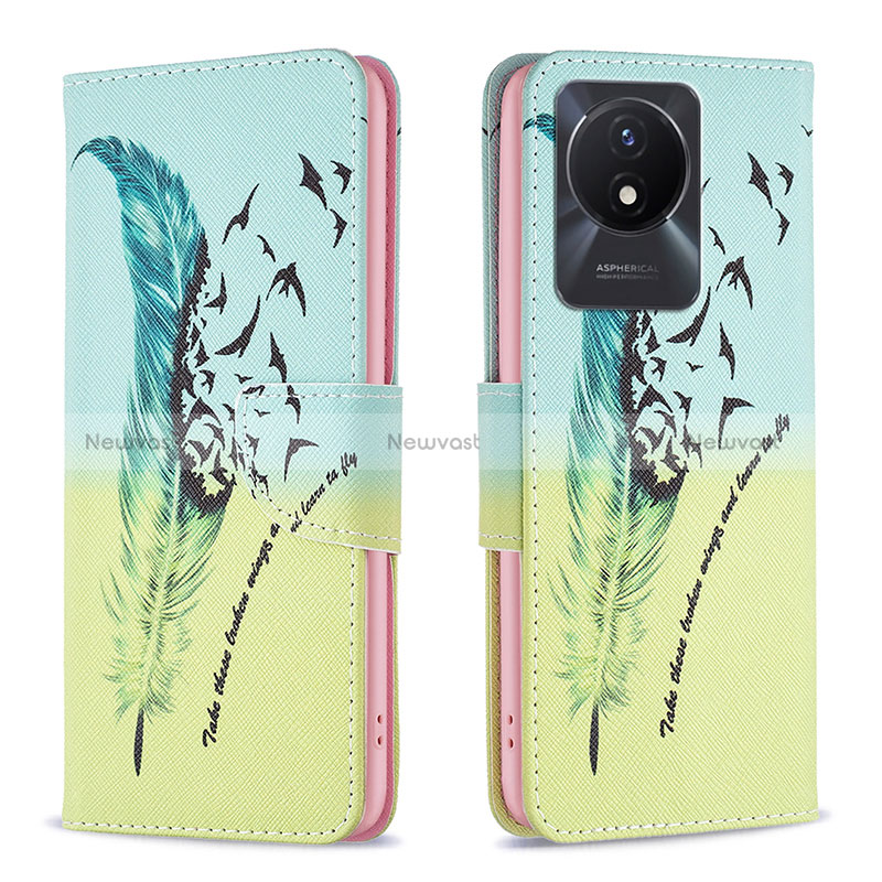 Leather Case Stands Fashionable Pattern Flip Cover Holder B01F for Vivo Y02 Matcha Green