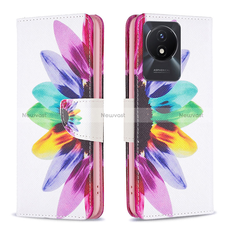 Leather Case Stands Fashionable Pattern Flip Cover Holder B01F for Vivo Y02 Mixed