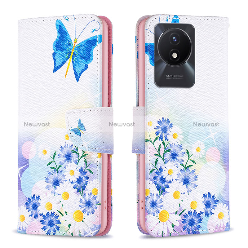 Leather Case Stands Fashionable Pattern Flip Cover Holder B01F for Vivo Y02A