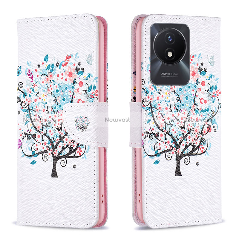 Leather Case Stands Fashionable Pattern Flip Cover Holder B01F for Vivo Y02A White