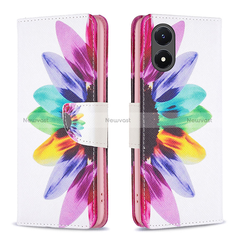 Leather Case Stands Fashionable Pattern Flip Cover Holder B01F for Vivo Y02S